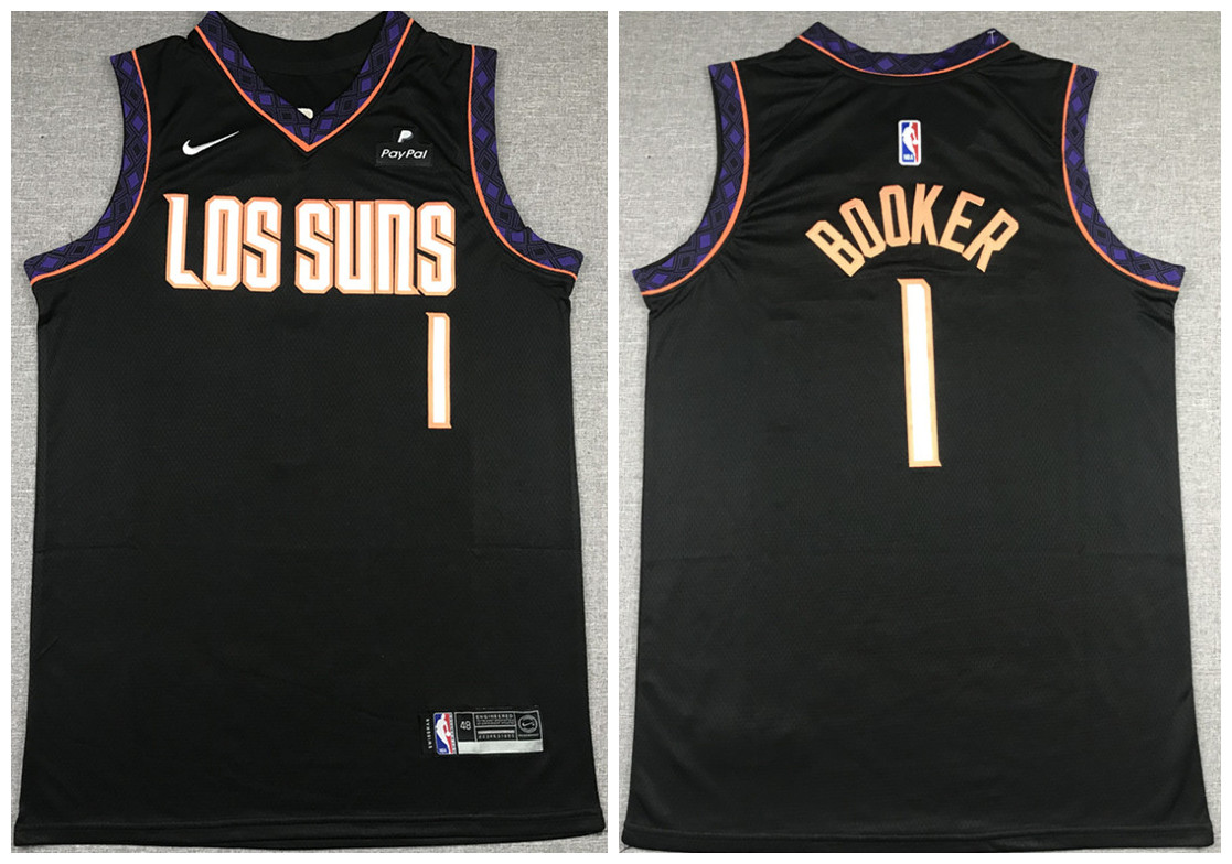 Men's Phoenix Suns #1 Devin Booker Black NBA Stitched Jersey